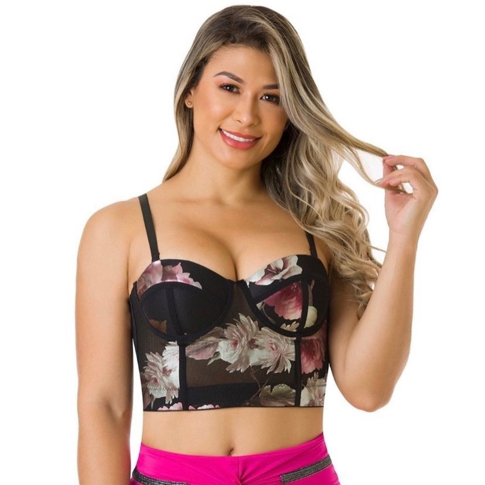 Black Floral corset crop top